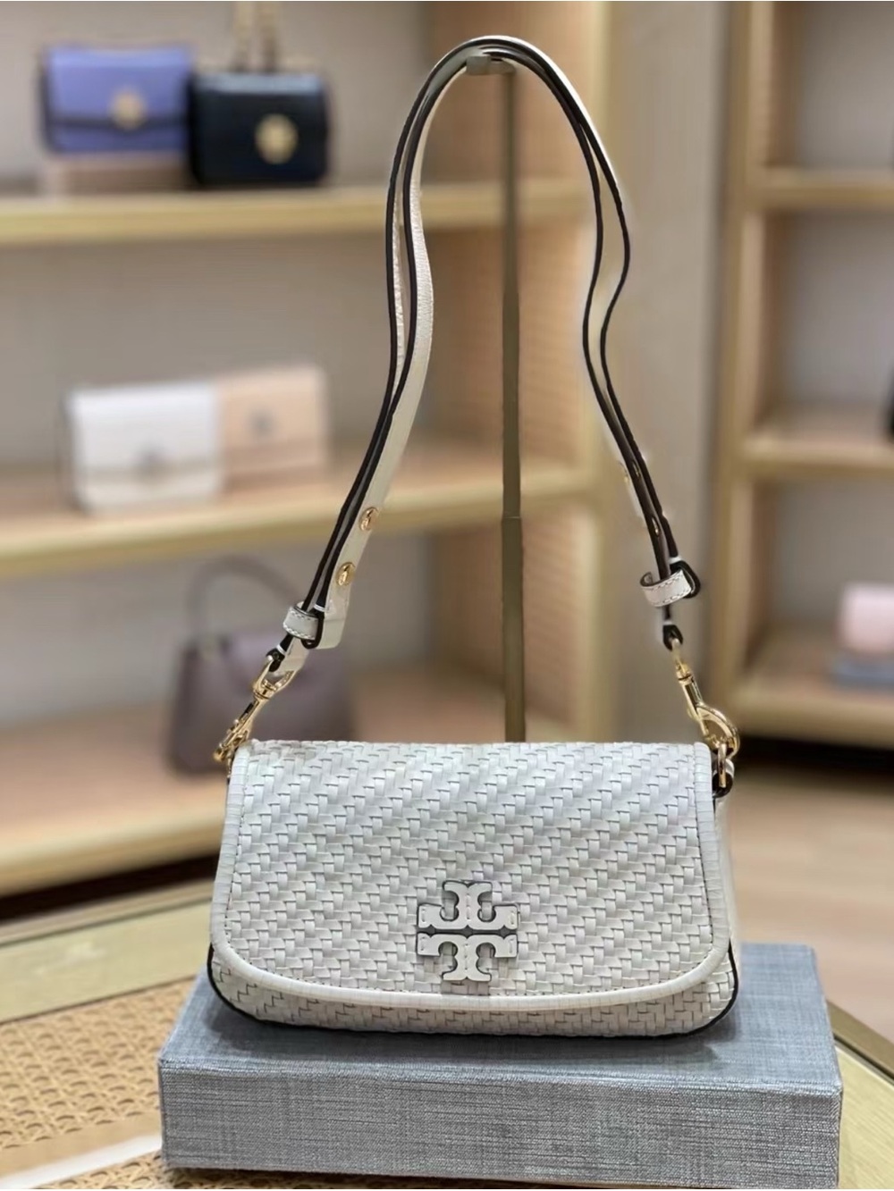 Leather Woven Convertible Shoulder Bag with two straps